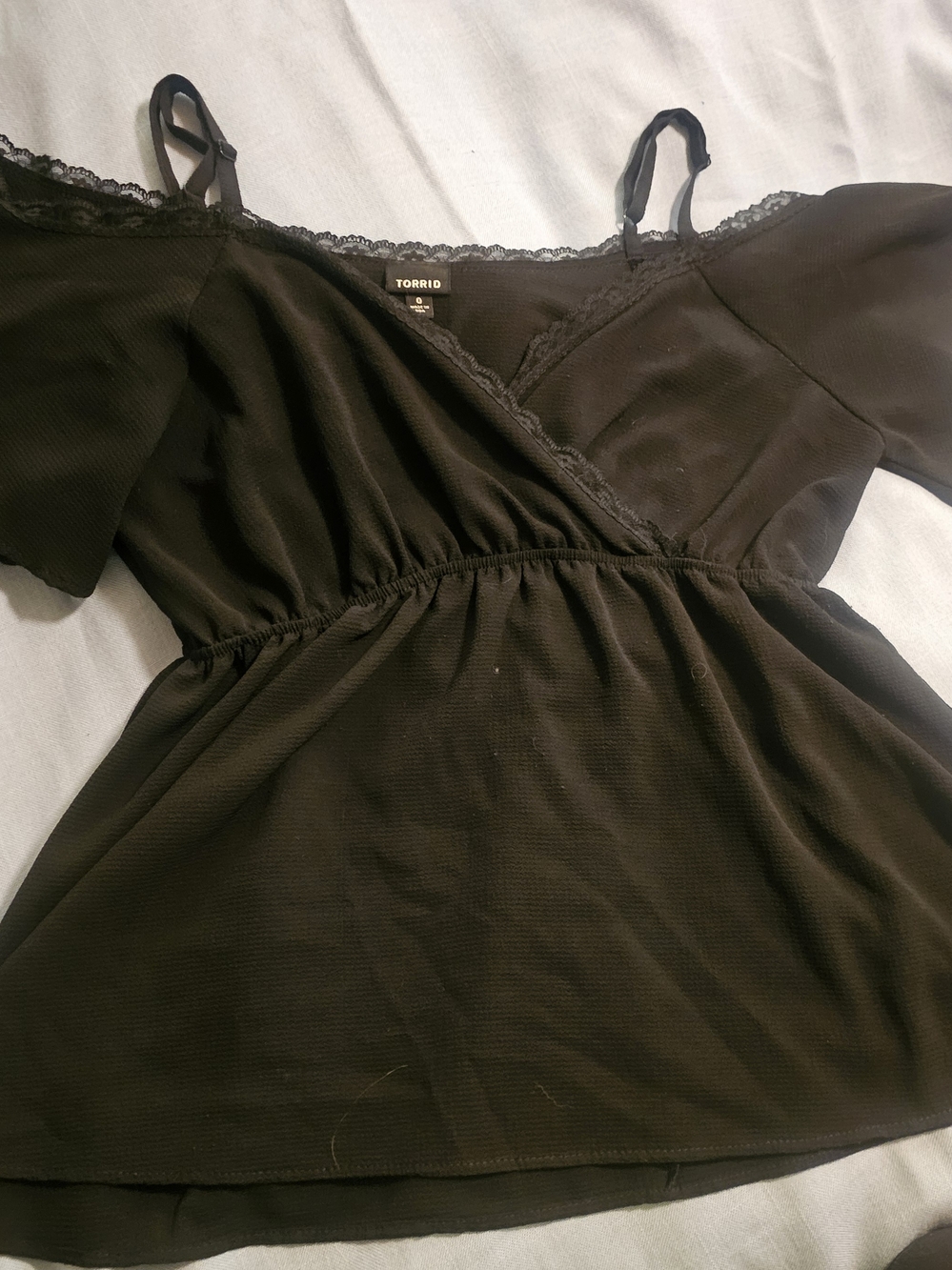 Torrid Black Lace Trim Cold-Shoulder Top